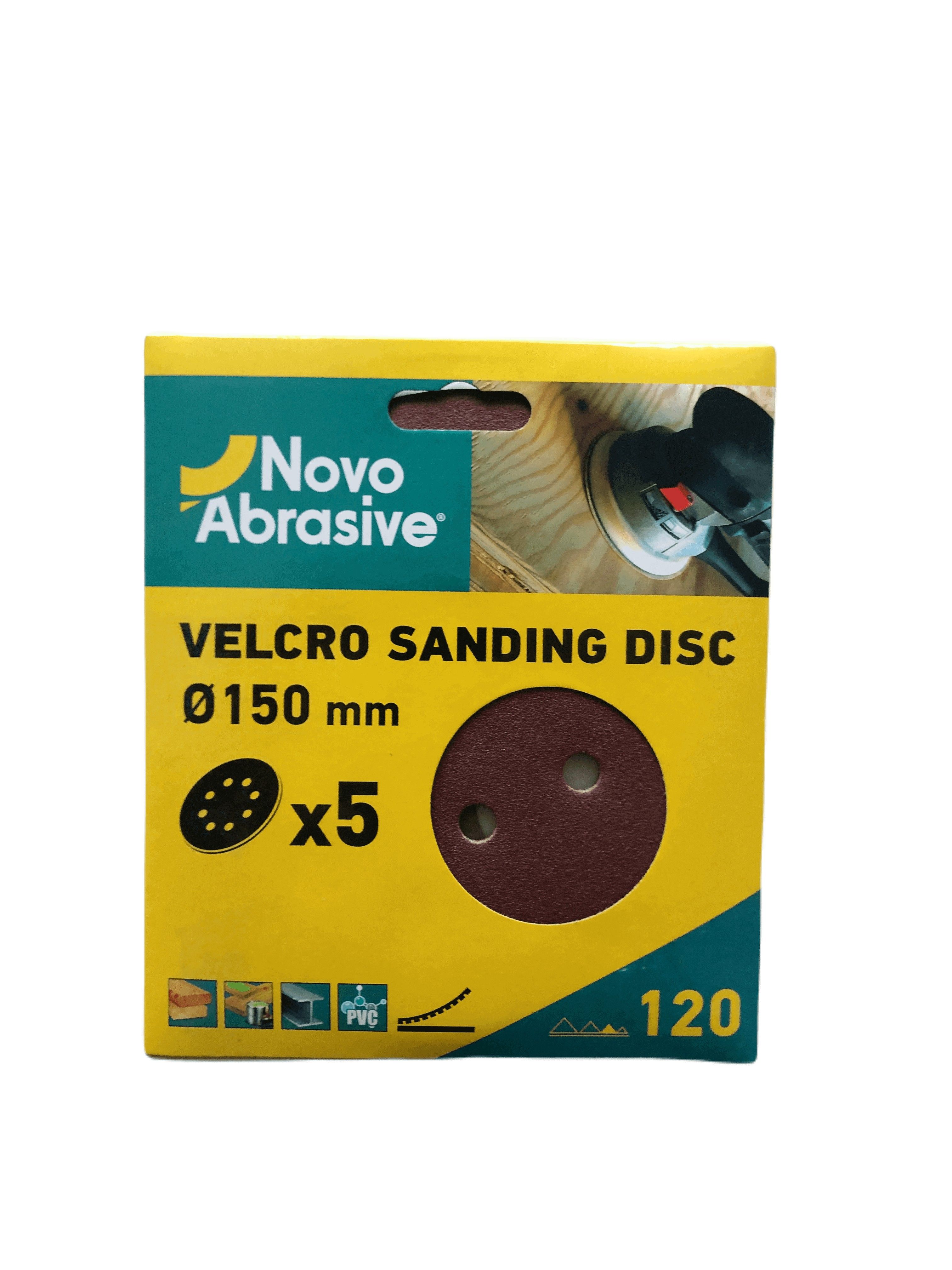 Круг шліфувальний самозачепний NovoAbrasive 150 мм, Р120, 8 отв., упак. 5шт.